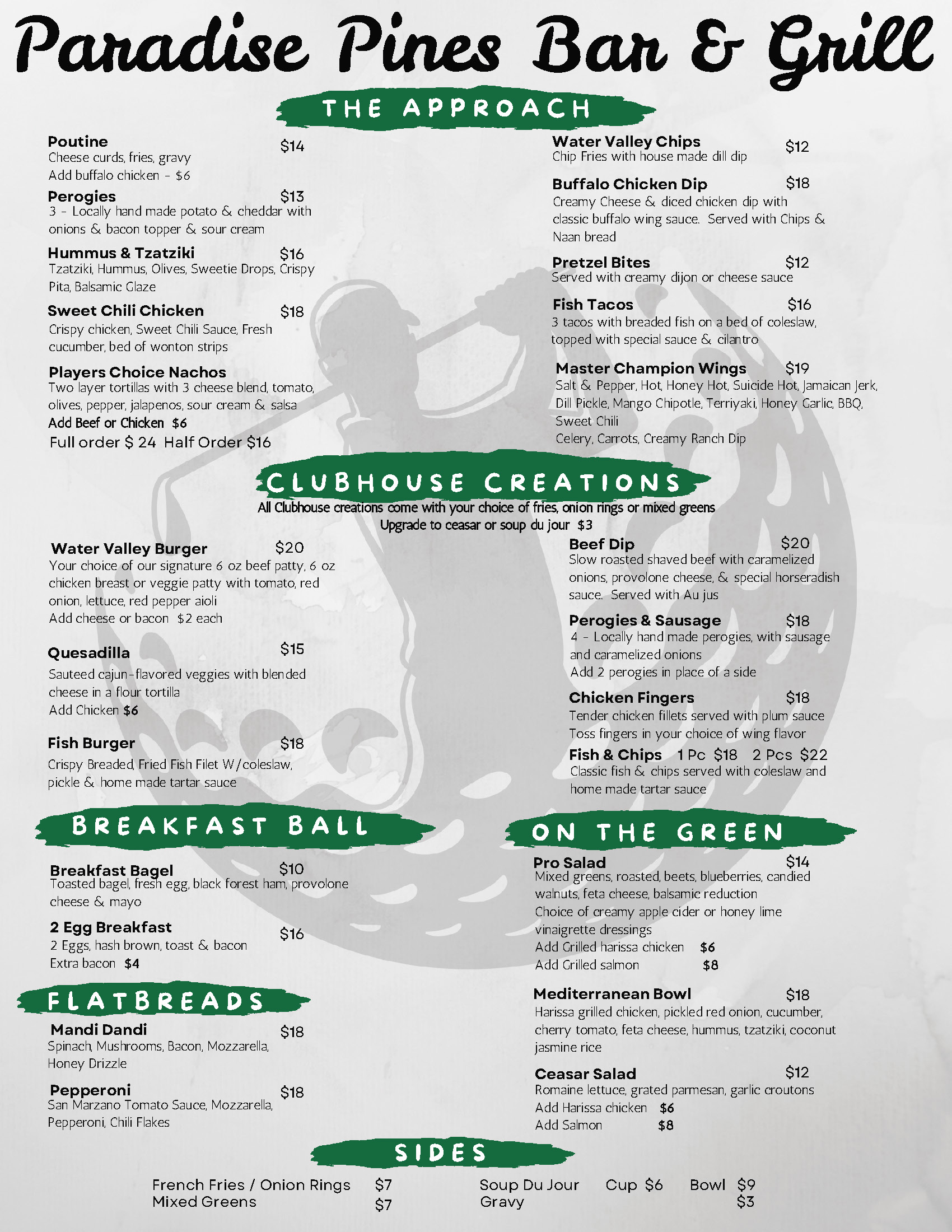 2026 Paradise Pines Bar Grill menu 1
