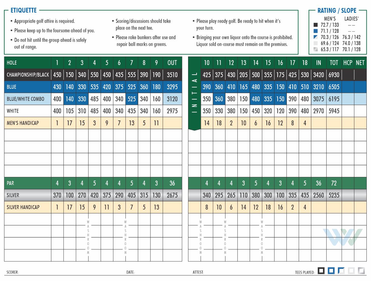 Water Valey GC Scorecard BACK